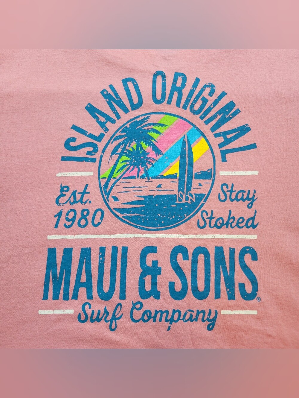 Maui And Sons Mens Shirt Large Pink Logo Graphic Tee Surfing